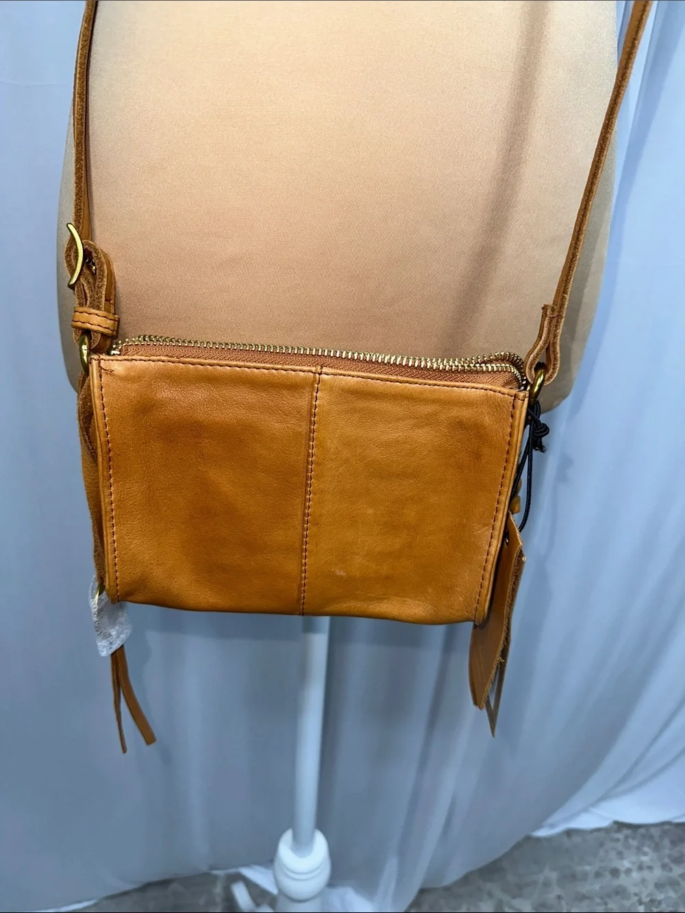 margot Cognac Leather Crossbody Bag with Tassel